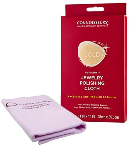 CONNOISSEURS Gold Jewellery Polishing Cloth | Chiffon de Nettoyage pour Bijoux pour Nettoyer Polir Brillance - 100% Fibre de Coton - Chiffons Nettoyant Nettoyeur pour Or Argent - XL 28 x 35,5 mm