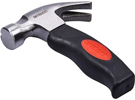 Amtech A0200B Magnetic Stubby Hammer 10oz Mini Hammer with Cushion Grip, Claw Hammer, Perfect for Pulling Nails, Silver, Black, 14.5cm x 21.5cm x 3.5cm