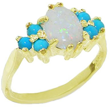 Englisch Damen-Ring solide 9 Karat Gold Gelbgold Opal & Türkis - Verfügbare Größen : 50 bis 64