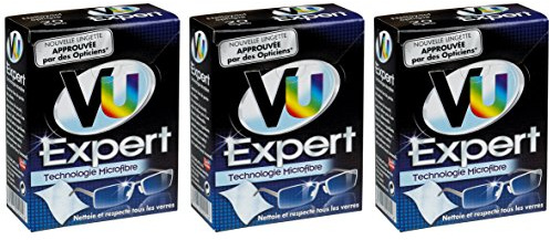 VU Expert - Lingettes nettoyantes lunettes microfibre respecte et nettoie tous type de verre - Etui de 20 lingettes Lot de 3