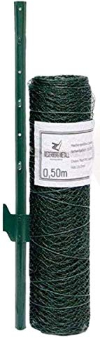 Niederberg Metall Maschendrahtzaun Set - 25m x 50cm Zaun - 20 Pfosten - 13x13 Zaunset Verzinkt Grün