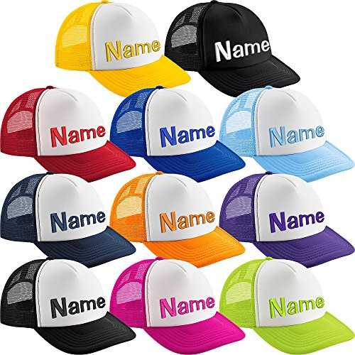 Nashville print factory Vintage Trucker Snapback Cap Bestickt mit Wunschtext Name Stickerei Wunschstickerei Mütze Basecap (Black/Black)