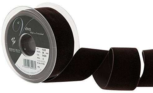 Berisfords Velvet Ribbon Cuban Brown 45mm - Nylon Craft Ribbon for Sewing, Gift Wrapping and Hair Accessories