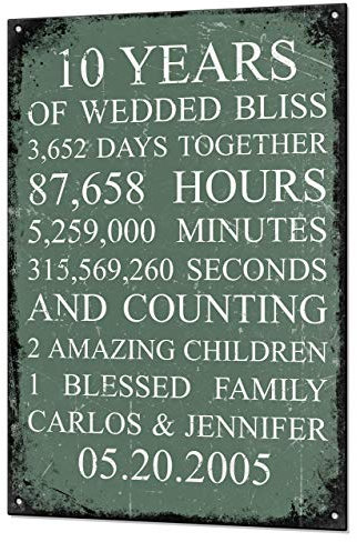 Wedding Anniversary Gift Custom Vintage Sign & Matching Fridge Magnet Keepsake Retro Tin Plaque 10 Years 20 Years 25 Years 5 Year Personalised