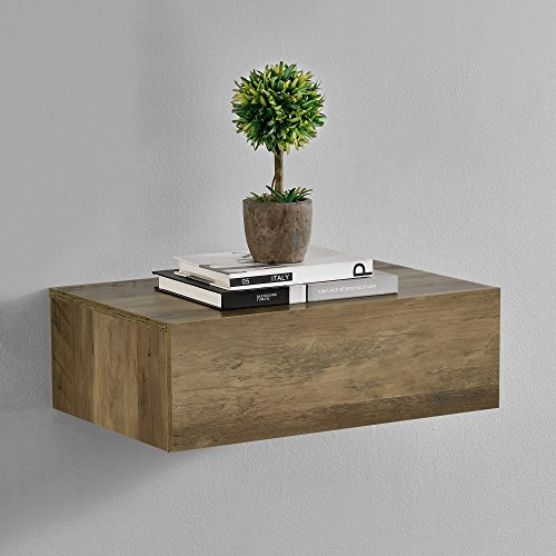 [en.casa] Wandregal Oslo mit Schublade Nachttisch schwebende Nachtkommode Hängeregal Wandboard Nachtkonsole 46x30x15cm Holzfarben