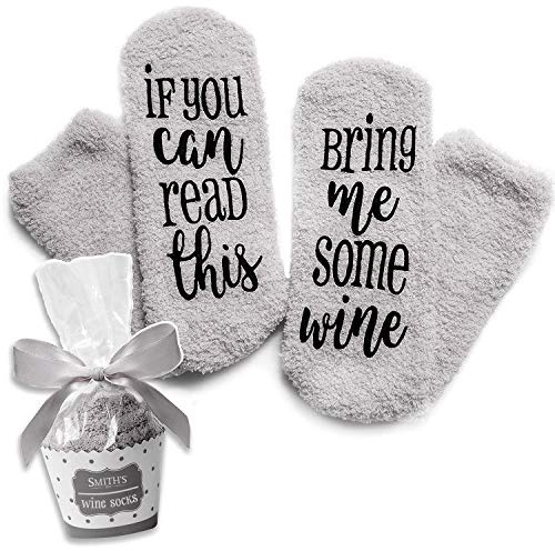“If You Can Read This Bring Me Some Wine” Socks with Cupcake Gift Packaging by Smith's® | (Colour: Grey)