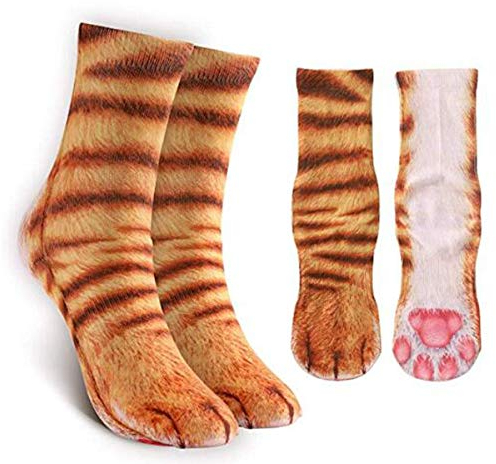 MeiPing Unisex Erwachsene Nette Kitty Cat Paw Socken, Tierpfote 3D Simulation Print Crew Socken