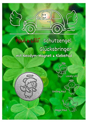 Paul & Lilli Auto Glücksbringer Schutzengel Magnet Lovely Lilli - Kleeblatt, Farbe Silber - 2,3cm, 1 Stück Engel Plakette Zettelhalter