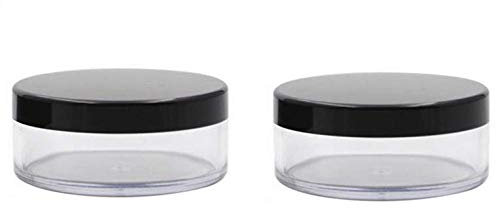 LASSUM Lot de 2 boîtes à poudre vides en plastique de 50 ml, conteneur portable avec tamis et couvercles, noir
