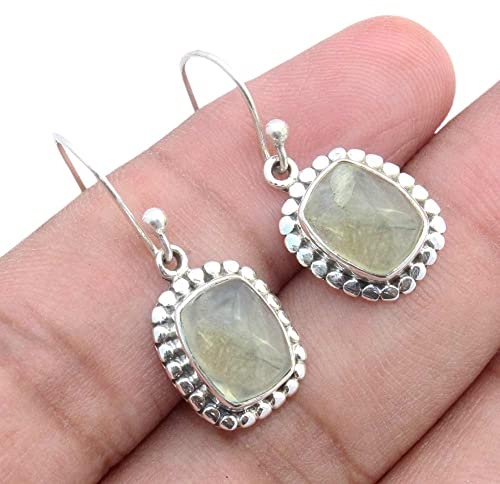 Kanika Jewelry Trove 925 Sterling Silver Cushion Green Prehnite Earrings