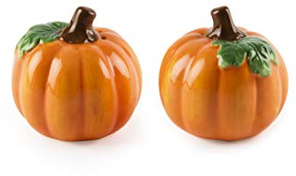 Excelsa Zucca Juego de salero y pimentero de Halloween, Cerámica. Tapón de Silicona, Naranja, Dimensioni: cm.6 x H.6