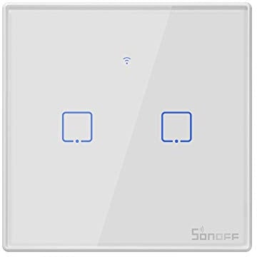 SONOFF T2EU2C Interruptor Mural para Control de Luces Inalámbrico por RF Wi-Fi Inteligente, Interruptor de Tipo 86 de 2 Canales para Soluciones de Automatización Domótica(1 Vía)