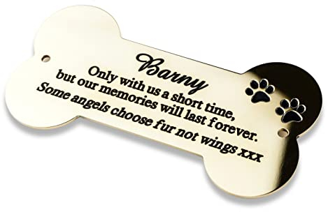 Bone shaped plaque 6 x 3 solid brass engraved nameplate. Personalised engraved pet memorial plaque
