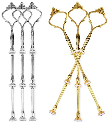 Nsiwem Soporte de Plato para Tartas 6 Sets Estante de Exhibición de Torta de 2/3 Niveles Soporte para Pastel Cake Plate Fittings Forma de Corona Titular de Manija Oro y Plata