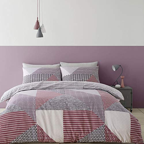 Catherine Lansfield Larsson Geo - Set copripiumino per letto king size, colore: prugna
