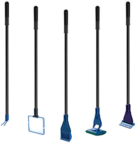 TOWEAR 5-in-1 Aquarium-Reinigungsset – Fischnetz, Kiesrechen, Pflanzengabel, Schaber, Schwamm, Griff, Verbindungsstück, Reinigungswerkzeug-Set (5-in-1)