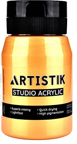 ARTISTIK Vernice acrilica da 500 ml, colori acrilici ad alto pigmento e colori brillanti e vibranti di lunga durata, barattolo per pittura professionale e amatoriale, oro