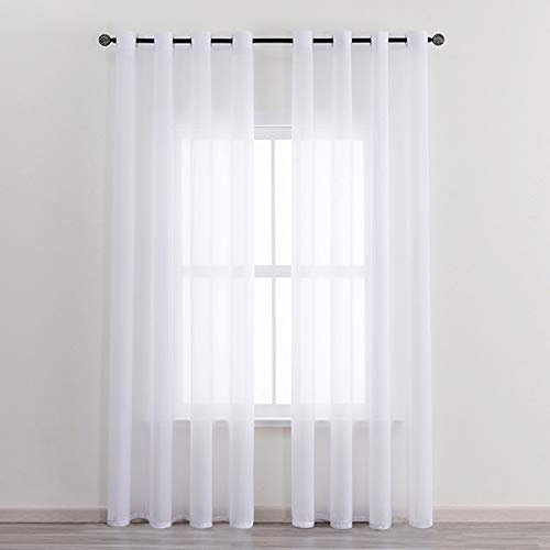 SWECOMZE2er Set Voile Vorhang Sheer mit Ösen,Weiß Vorhänge, Thermogardine Transparente Vorhänge für Schlafzimmer Wohnzimmer (100x250cm)