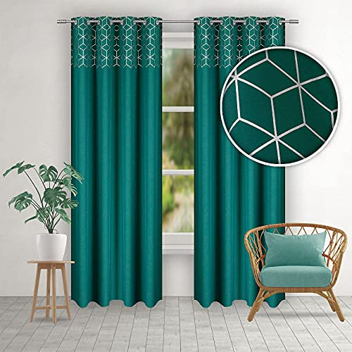 inox trade Vorhänge Fertiggardine Gardine 145x150 cm mit Ösen (Smaragd)