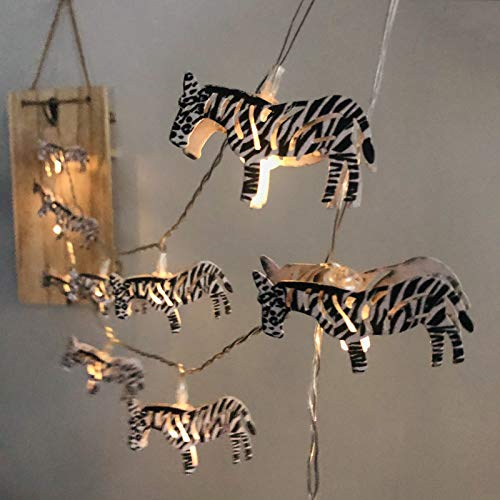 Riaxuebiy Nette Metall Zebra-Lichterketten, Tier-Thema dekorative 20 LEDs Batterie-betriebenes Lichterketten für Hochzeit Geburtstag Weihnachten Kinderzimmer Ornament (Zebra, Batterie)