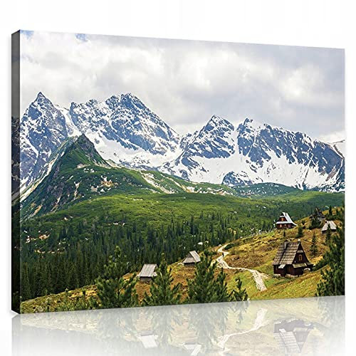 WallArena - Leinwand Bilder - Berge Alpen Natur - 120x80 cm Leinwandbilder - Bild auf leinwand - Wandbild XXL groß Wandbilder für Wohnzimmer Schlafzimmer Wohnzimmerbilder Modern
