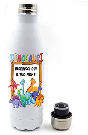 Mr. Gadgets Borraccia Termica in Acciaio 500 ml Con Grafica Simpatica Dinosauri (Mod. 6 Personalizzato)