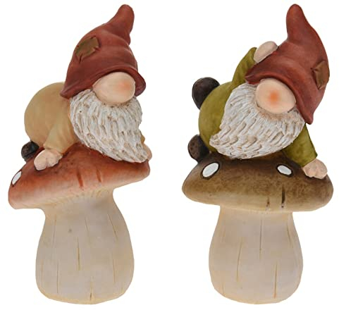 vom Pullach Hof Zwerge auf Pilz Dekofiguren 2er Set ca. 20,5cm Hoch Fliegenpilz Zwerg Mütze Deko Pilze Wichtel Herbst Gnom Gartendeko Terrasse