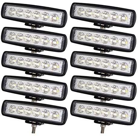 PICAA 10pcs Phare de Travail Led 6 pouces 18W, 12v 24v 6000K Blanc Projecteur LED Voiture Feux de Travail Lampe de Travail pour Camion Tracteur 4x4 ATV SUV Moto