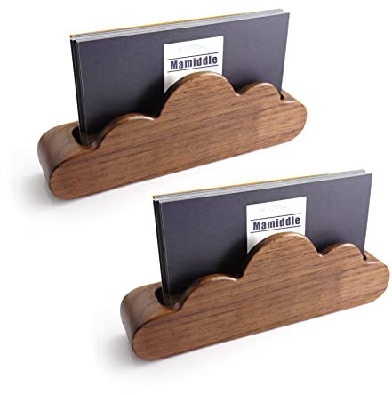 Mamiddle Porte Carte de Visite Bureau Bois Noyer Professionnelle de Visite Organisateur pour Support de Carte Présentoir Boîte de Stockage (Nuages - 2 Pcs)