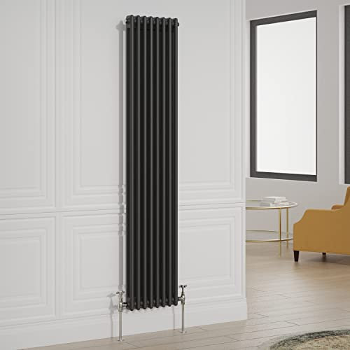 Warmehaus Traditional Radiator Double Column Black Vertical Cast Iron Style Central Heating Tall Radiator - 1800x380mm