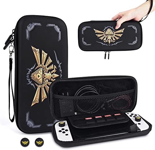DLseego Tasche Kompatibel mit Switch und Switch OLED, Harte Tragbare Reisetasche mit Aufbewahrung für 10 Spiele, Schützende Hülle und Joystick-Kappe für Konsole & Zubehör - Schwarz