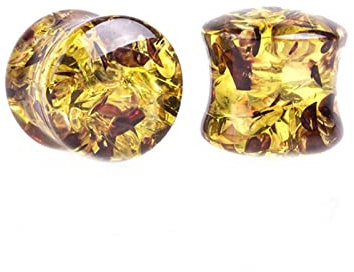Lieson Ear Tunnel Flesh 8mm, 2 Stück Ohr Tunnel Set Harz Bernstein 0G Flesh Tunnel Piercing Schmuck
