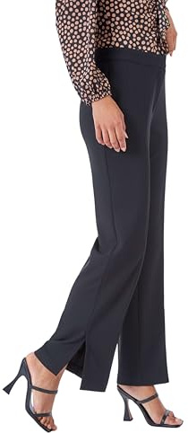 Roman Originals Side Split Detail Straight Trousers for Women UK - Ladies Everyday Holiday Autumn Winter Pull-On Wide Leg Comfy Soft Vacation Evening Office Work