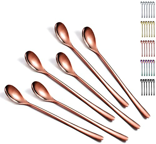 Evanda Rose Gold 6-Piece Iced Tea Spoon Set, Stainless Steel, Dishwasher Safe