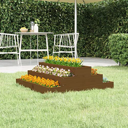 homiuse Jardinera de Madera Maciza de Pino 80x80x27 cm Jardineras Grandes Exterior Huerto Urbano Madera Arriate De JardíN Jardineras Exterior Grandes Jardinera Escalera marrón Miel