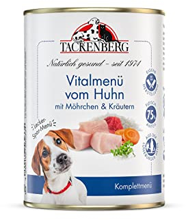 TACKENBERG Vitalmenü vom Huhn mit Möhrchen & Kräutern Nassfutter Dose für Hunde - Hundefutter in Premiumqualität - 24 x 400 g