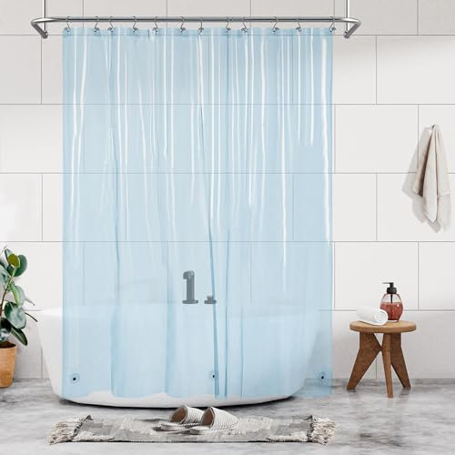 Barossa Design Fodera per tenda da doccia, in PEVA trasparente, di alta qualità, con 3 magneti e occhielli in metallo, impermeabile, leggera, dimensioni standard, colore: azzurro traslucido
