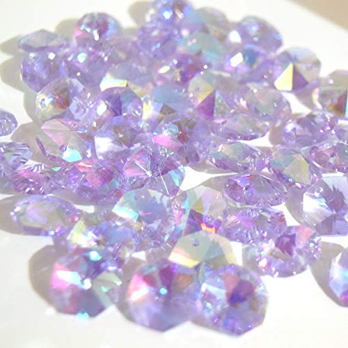 Octagon Glass Faceted AB Beads for Suncatcher Chandelier or Jewellery Making (Lilac AB 14MM (ONE Hole) 50PCS)