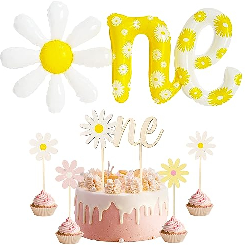 Palloncino Foil Margherita ONE+ 5 Pezzi Cake Topper,Margherite Palloncini,Margherita Toppers per Torta Decorazioni,Topper Torta,Baby Shower Decorazioni Compleanno per Feste