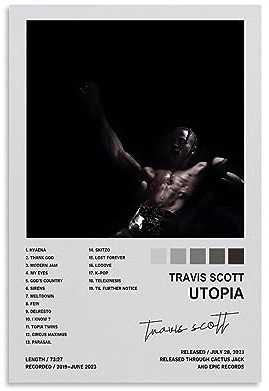 Travis Utopia Poster Scott Album Cover Poster, dekoratives Gemälde, Leinwand, Wandposter und Kunstdruck, modernes Familienschlafzimmer, Dekoration, Poster für Zimmer, ästhetisch, 30 x 45 cm