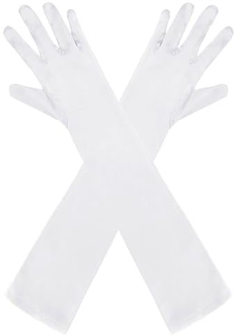 sodknow Lange Satin-Handschuhe, Kostüm für Damen, Ellenbogenlänge, 53,3 cm, lange Handschuhe, Oper, Halloween, Cosplay, 1920er Party, Tanzkleid, formell, Reines Weiß, 53.34 cm