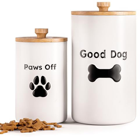 Hunde-Leckerli-Behälter, luftdicht, 22,9 x 12,7 cm & 17,8 x 10,2 cm, Keramik, Leckerli-Behälter für Küchentheke, großes Leckerli-Glas mit Deckel, luftdicht, Hundekeksdose,