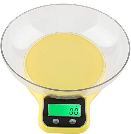 Jerliflyer Bilancia Alimentare Digitale, Bilancia Alimentare Digitale con Display LCD Bilancia Alimentare da Cucina Bilancia Alimentare Digitale Multifunzione da Cucina con Ciotola WH-B21LW(Giallo)
