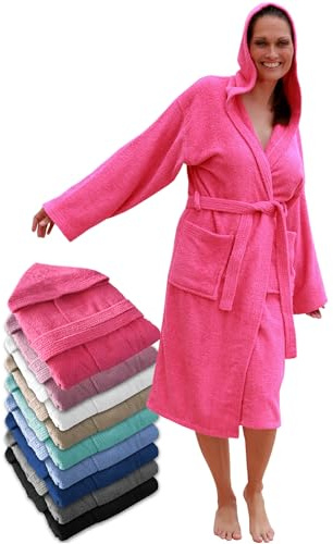 LEBENGOOD Albornoz Mujer con Capucha 100% Algodón, Toalla Rizo Americano 450 gsm, Albornoces Juveniles, Ducha, Piscina, Bata Baño, Unisex,Hombre, Tallas S M L XL XXL 3XL (Alb.Cap. Fresa L)