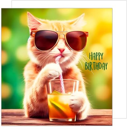 Edition Seidel Premium quadratische Geburtstagskarte mit Umschlag. Glückwunschkarte Happy Birthday Billet Tier Karte Mann Frau Coole Katze Humor Lustig Party (GQ145 SW024)