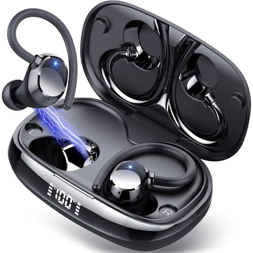 Auriculares Inalámbricos Deportivos, Bluetooth 5.3 con 4 HD Mic, HiFi Estéreo Cascos Inalambricos, Auriculares in Ear Running con Gancho, 80H/LED Reducción de Ruido Cascos, IP7 Impermeable