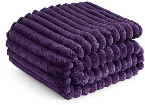 BEDSURE Kuscheldecke Flauschig - Wolldecke & Fleecedecke, Sofadecke, Weiche Warme Grobe Korddecke für Zimmer Deko, Wohn- & Kuscheldecken, Tagesdecke, Violett, 150 x 200 cm