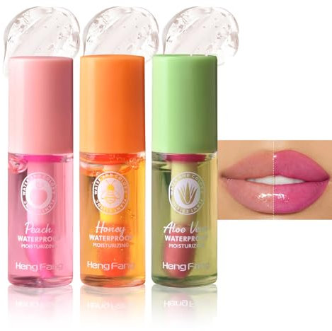 Hydrating Lip Oil Set,3 Lip Gloss Set Magic Colour Changing Long Lasting Lipgloss,Lip Balm Fruit-Flavored Lip Care Kit, Aloe Vera/Peach/Honey (3PC, One Size)