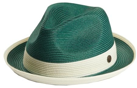 DASMARCA Mens Summer Crushable & Packable Straw Fedora Hat - Florence (US, Alpha, X-Large, Emerald), Emerald, XL