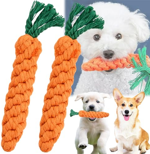 Begpoee 2 Piezas Masticable Cuerda De Zanahoria, Juguetes para Mascotas Cuerda Trenzada, De Juguete para Masticar Zanahoria, Juguete De Limpieza Dental, 21,5 x 3,5 Cm, para Perros Pequeños y Medianos